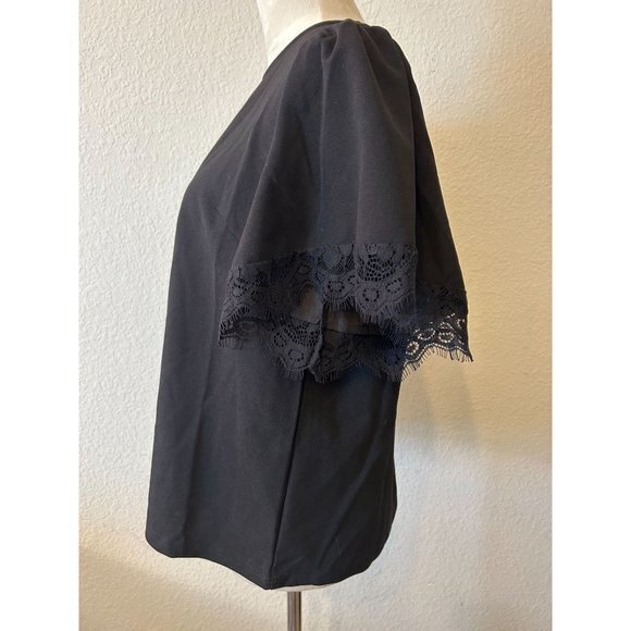 Women's Shein Black Pullover Top with Lace Short Sleeves Size Large - Picture 5 of 10